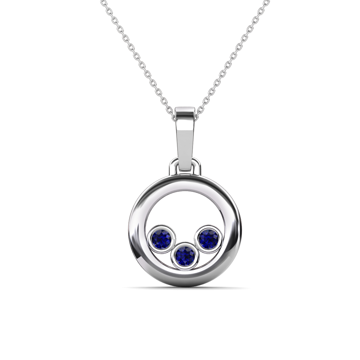 Oriya Blue Sapphire Open Circle Women Three Stone Pendant Necklace 